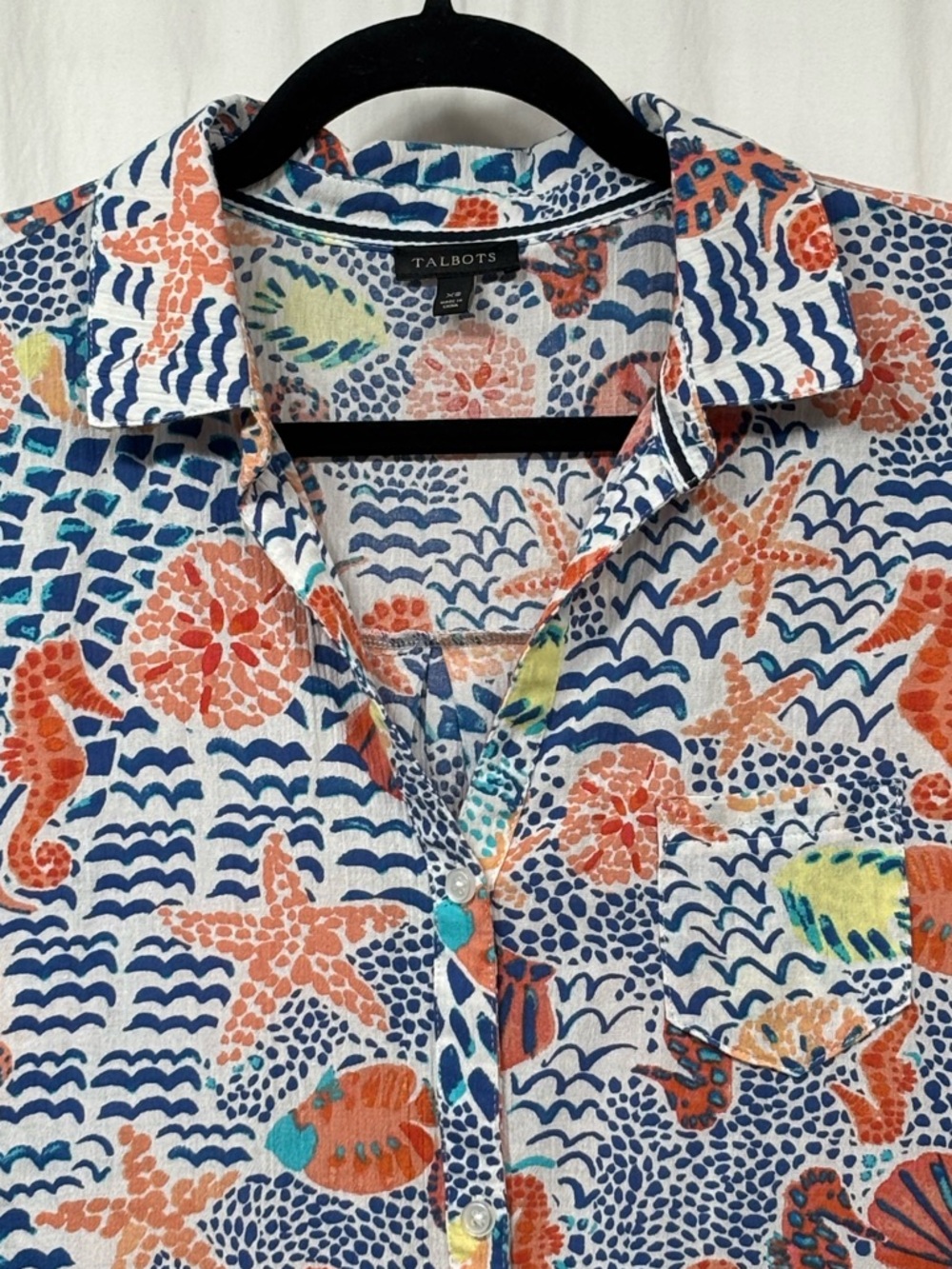 Talbots Beach Shirt Coverup XS Seahorse Button Up Cotton Nautical Coastal - Picture 3 of 16